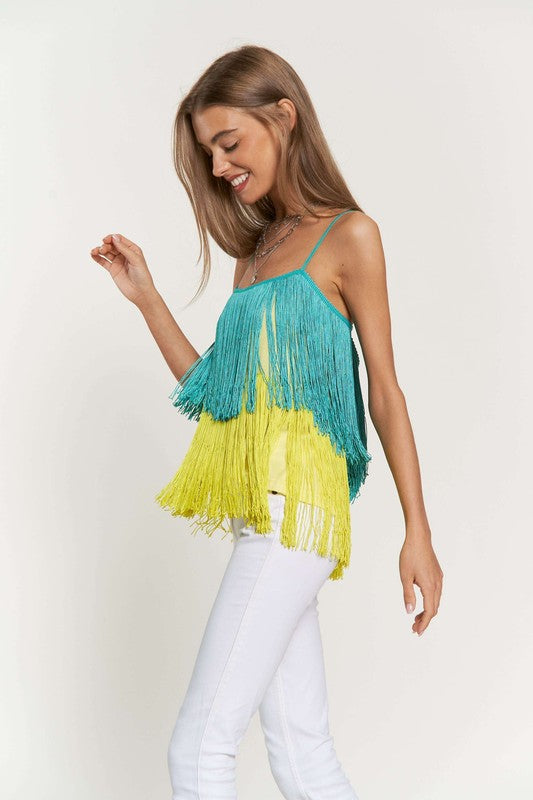 Fringe Overlay Cross Straps Party Cami Top