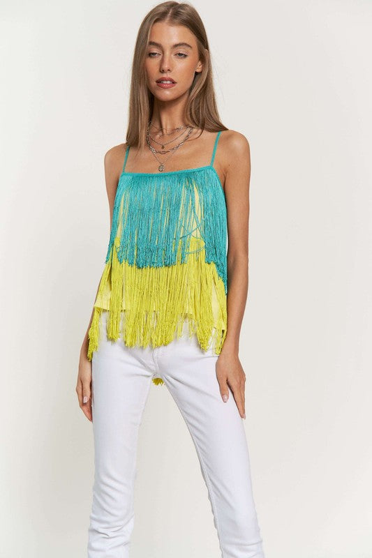 Fringe Overlay Cross Straps Party Cami Top